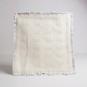 VTG Cotton Waffle Knit Heart Cream Fringed Edge Afghan Throw Blanket